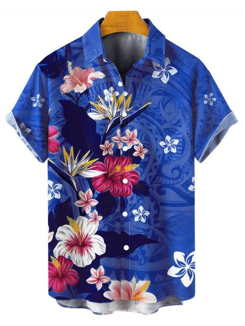 Chemise de vacances à motif floral coloré pour homme, boutonnée, retroussée, manches courtes, décontractée