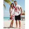 Robe Trapèze à Col en V à Taille Haute et à Bretelles Spaghetti avec Imprimé Pieuvre - Rouge foncé S | US 4