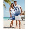 Octopus Print V Neck High Waist Spaghetti Strap Dress and Roll Up Sleeve Shirt Hawaii Outfit - Bleu clair S | US 4