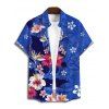 Chemise de vacances à motif floral coloré pour homme, boutonnée, retroussée, manches courtes, décontractée - Bleu clair 4XL