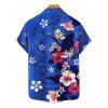 Chemise de vacances à motif floral coloré pour homme, boutonnée, retroussée, manches courtes, décontractée - Bleu clair 4XL