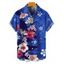 Chemise de vacances à motif floral coloré pour homme, boutonnée, retroussée, manches courtes, décontractée - Bleu clair 4XL