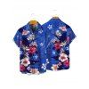 Chemise de vacances à motif floral coloré pour homme, boutonnée, retroussée, manches courtes, décontractée - Bleu clair 4XL