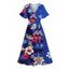 Robe de vacances fendue à motif floral et feuilles colorées, manches évasées, col en V, coupe trapèze, mi-longue, décontractée - Bleu clair L | US 8-10