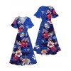 Robe de vacances fendue à motif floral et feuilles colorées, manches évasées, col en V, coupe trapèze, mi-longue, décontractée - Bleu clair XL | US 12