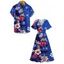Vacation Couple Outfit Colored Floral Leaf Pattern Slit Flare Sleeve V Neck A Line Midi Dress and Button Up Shirt Casual Matching Outfit - Bleu clair S | US 4