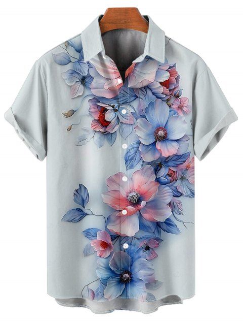 Chemise de mariage à imprimé aquarelle pour homme, manches courtes, boutonnée et retroussable, style décontracté