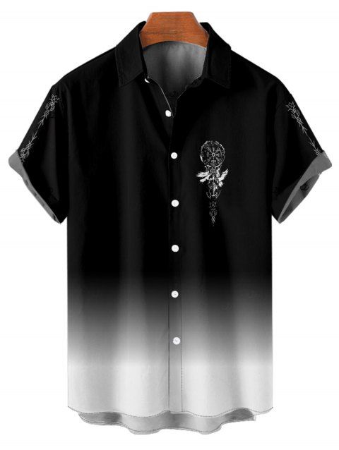 Chemise de vacances à imprimé horloge ombré pour homme, chemise décontractée à manches courtes et boutonnée et retroussable