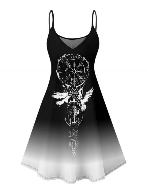 Ombre Clock Printed Vacation Dress Spaghetti Strap V Neck A Line Mini Casual Tank Dress