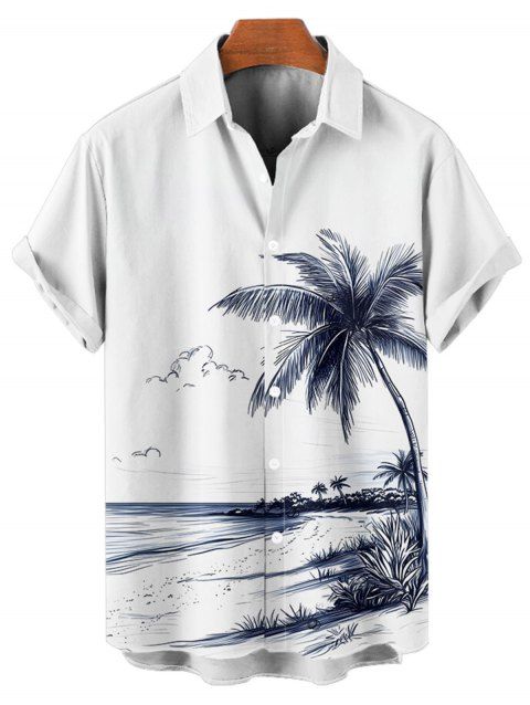 Chemise de plage à manches courtes et boutons pour homme, motif paysage de cocotiers et de plage