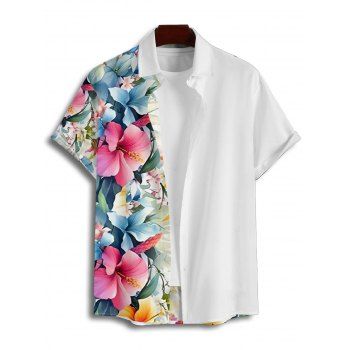 Men's Tropical Flower Leaf Pattern Vacation Shirt Button Up Roll Up Short Sleeve Casual Shirt