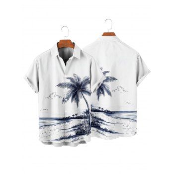 Vacation Couple Outfit Coconut Tree Beach Landscape Pattern Belt Dress and Button Up Shirt Beach Matching Outfit