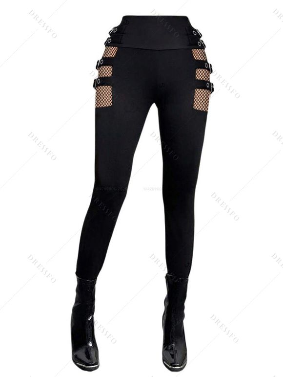 Women Gothic Outfit Rose Skulls Spider Web Leaf Pattern Butterfly Lace Ruched Long Tank Top and Hollow Out Square Buckle Strap Skinny Pants Holiday Matching Outfit - Noir S | US 4