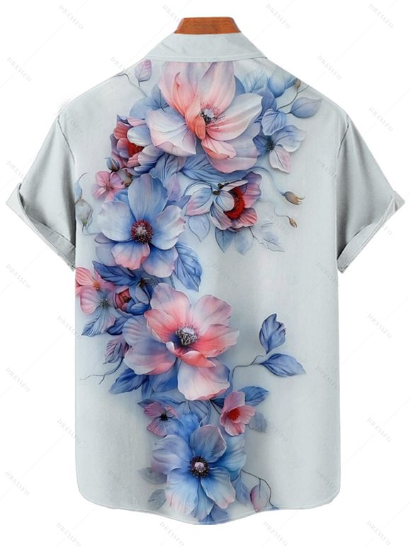 Wedding Couple Outfit Watercolor Flower Leaf Print Pocket Spaghetti Strap A Line Long Tank Dress and Button Up Shirt Vacation Matching Outfit - Bleu clair S | US 4