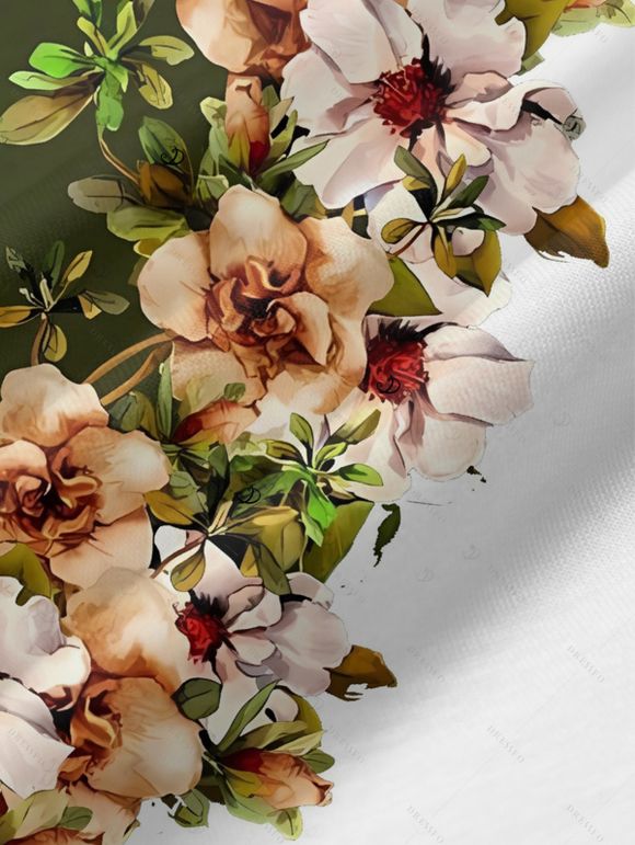 Vacation Couple Outfit Flower Leaf Pattern Contrast Color Spaghetti Strap A Line Long Tank Dress and Button Up Shirt Casual Matching Outfit - Vert profond S | US 4