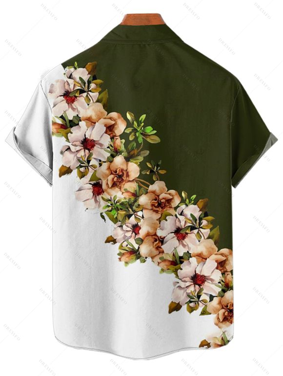 Vacation Couple Outfit Flower Leaf Pattern Contrast Color Spaghetti Strap A Line Long Tank Dress and Button Up Shirt Casual Matching Outfit - Vert profond S | US 4