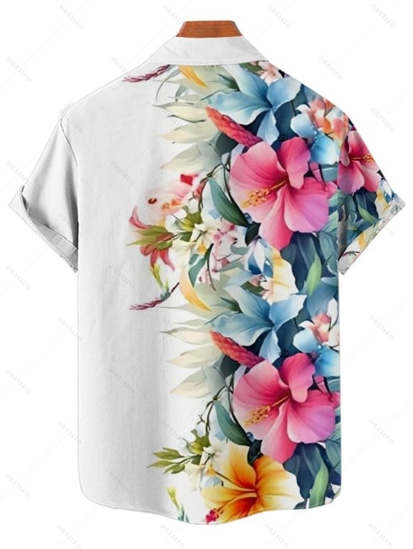 Chemise de vacances à motif de feuilles de fleurs tropicales pour homme, chemise décontractée à manches courtes et boutonnée et retroussable - multicolor XL