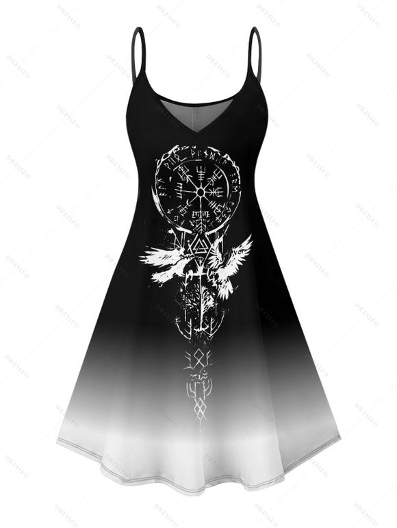 Robe de vacances à imprimé horloge ombré, bretelles spaghetti, col en V, coupe trapèze, mini-robe débardeur décontractée - Noir XXXXXL | US 20