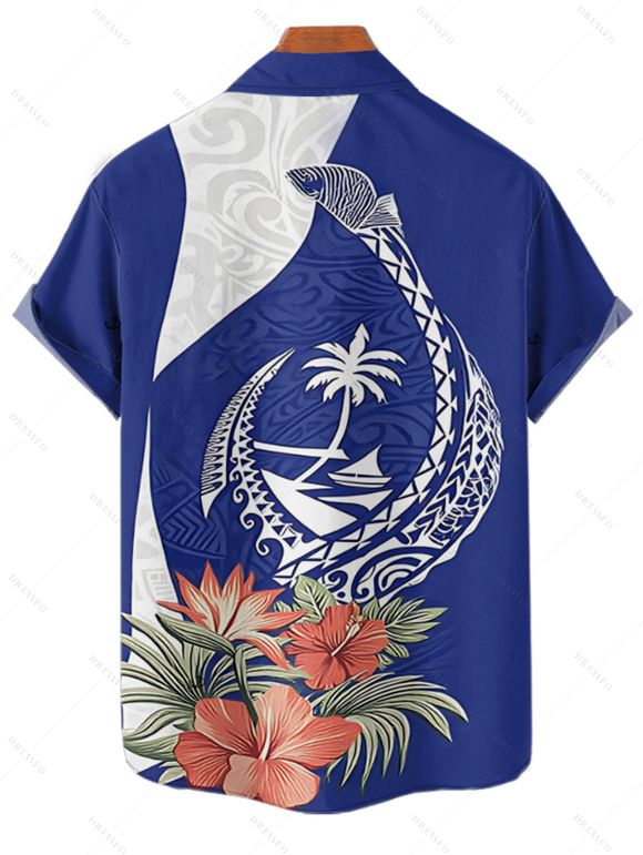 Vacation Couple Outfit Flower Leaf Animal Coconut Tree Print Spaghetti Strap Tank Dress and Button Up Shirt Beach Matching Outfit - Bleu S | US 4