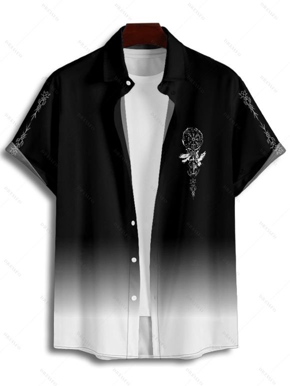 Vacation Couple Outfit Ombre Clock Printed Spaghetti Strap V Neck A Line Mini Tank Dress and Button Up Shirt Casual Matching Outfit - Noir S | US 4