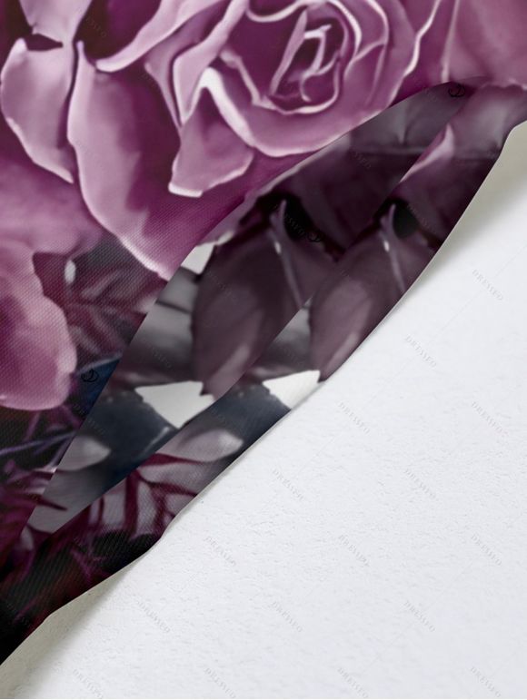 Gothic Couple Outfit Skulls Rose Flower Leaf Print Spaghetti Strap A Line Long Tank Dress and Button Up Shirt Holiday Matching Outfit - Noir S | US 4