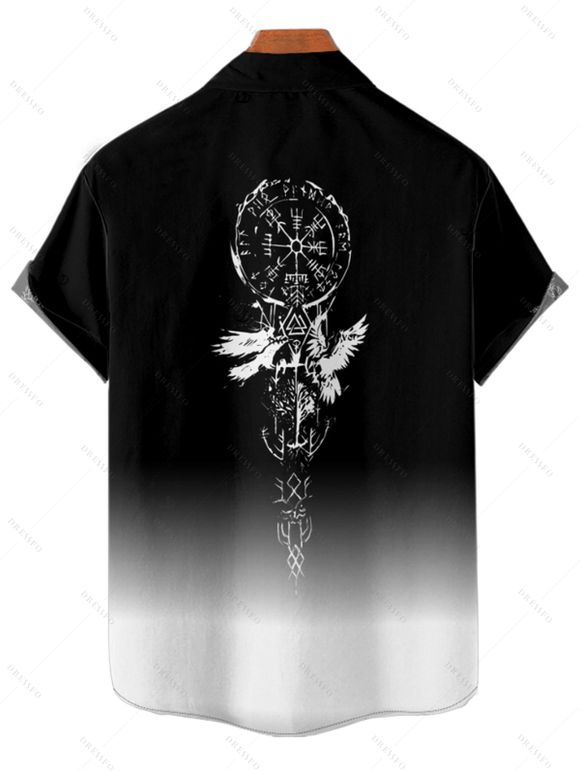 Chemise de vacances à imprimé horloge ombré pour homme, chemise décontractée à manches courtes et boutonnée et retroussable - Noir 4XL