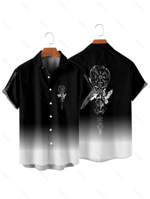 Chemise de vacances à imprimé horloge ombré pour homme, chemise décontractée à manches courtes et boutonnée et retroussable - Noir 4XL