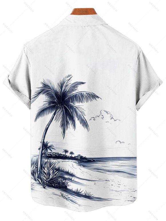 Chemise de plage à manches courtes et boutons pour homme, motif paysage de cocotiers et de plage - Blanc 4XL