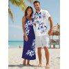 Vacation Couple Outfit Lily Floral Leaf Pattern Pocket Spaghetti Strap A Line Long Tank Dress and Button Up Shirt Casual Matching Outfit - Bleu profond S | US 4