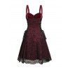 Robe gothique à lacets et demi-fermeture éclair en dentelle à motif tête de mort colorblock, sans manches, avec anneau en O, coupe trapèze, pour les fêtes - Rouge foncé XL | US 12