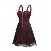 Robe gothique à lacets et demi-fermeture éclair en dentelle à motif tête de mort colorblock, sans manches, avec anneau en O, coupe trapèze, pour les fêtes - Rouge foncé XXL | US 14