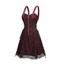 Robe gothique à lacets et demi-fermeture éclair en dentelle à motif tête de mort colorblock, sans manches, avec anneau en O, coupe trapèze, pour les fêtes - Rouge foncé XXL | US 14