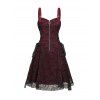 Robe gothique à lacets et demi-fermeture éclair en dentelle à motif tête de mort colorblock, sans manches, avec anneau en O, coupe trapèze, pour les fêtes - Rouge foncé XXL | US 14