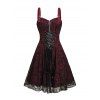 Robe gothique à lacets et demi-fermeture éclair en dentelle à motif tête de mort colorblock, sans manches, avec anneau en O, coupe trapèze, pour les fêtes - Rouge foncé XXL | US 14