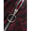Colorblock Skulls Lace Half Zipper Lace Up Gothic Dress O Ring Sleeveless A Line Holiday Dress - DEEP RED S | US 4