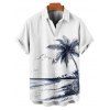 Vacation Couple Outfit Coconut Tree Beach Landscape Pattern Belt Dress and Button Up Shirt Beach Matching Outfit - Blanc S | US 4