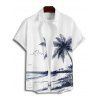 Vacation Couple Outfit Coconut Tree Beach Landscape Pattern Belt Dress and Button Up Shirt Beach Matching Outfit - Blanc S | US 4