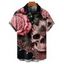 Chemise gothique à manches courtes et boutons pour homme, motif tête de mort, toile d'araignée, rose et feuilles, style vacances - Rose clair 5XL