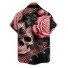 Chemise gothique à manches courtes et boutons pour homme, motif tête de mort, toile d'araignée, rose et feuilles, style vacances - Rose clair 5XL