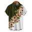 Chemise de vacances à manches courtes et col rabattu pour homme, décontractée, à motif floral et feuilles, de couleur contrastée - Vert profond L