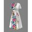 Robe de vacances à motif de feuilles de fleurs tropicales, taille haute, col en V, coupe trapèze, mi-longue, décontractée - Blanc XXL | US 14