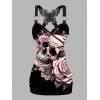 Débardeur gothique froncé en dentelle avec motif de feuilles et de toile d'araignée, motif papillon, surplis, bretelles à anneau en O, haut long pour les vacances - Noir XXL | US 14