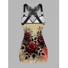 Débardeur gothique froncé en dentelle à motif de feuille de rose et de papillon avec bretelles à anneau en O et haut long pour les vacances - Noir XXL | US 14