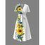 Robe de vacances à motif floral et feuilles de tournesol, taille haute, col en V, coupe trapèze, mi-longue, décontractée - Blanc XXL | US 14