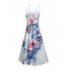 Robe de mariée à imprimé floral et feuilles, style aquarelle, avec poches, bretelles spaghetti, coupe trapèze, longue et décontractée - Bleu clair XXL | US 14