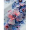 Robe de mariée à imprimé floral et feuilles, style aquarelle, avec poches, bretelles spaghetti, coupe trapèze, longue et décontractée - Bleu clair XXL | US 14