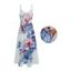 Robe de mariée à imprimé floral et feuilles, style aquarelle, avec poches, bretelles spaghetti, coupe trapèze, longue et décontractée - Bleu clair XXL | US 14