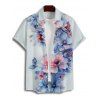 Chemise de mariage à imprimé aquarelle pour homme, manches courtes, boutonnée et retroussable, style décontracté - Bleu clair 5XL