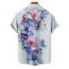 Chemise de mariage à imprimé aquarelle pour homme, manches courtes, boutonnée et retroussable, style décontracté - Bleu clair 5XL