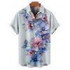 Chemise de mariage à imprimé aquarelle pour homme, manches courtes, boutonnée et retroussable, style décontracté - Bleu clair 5XL